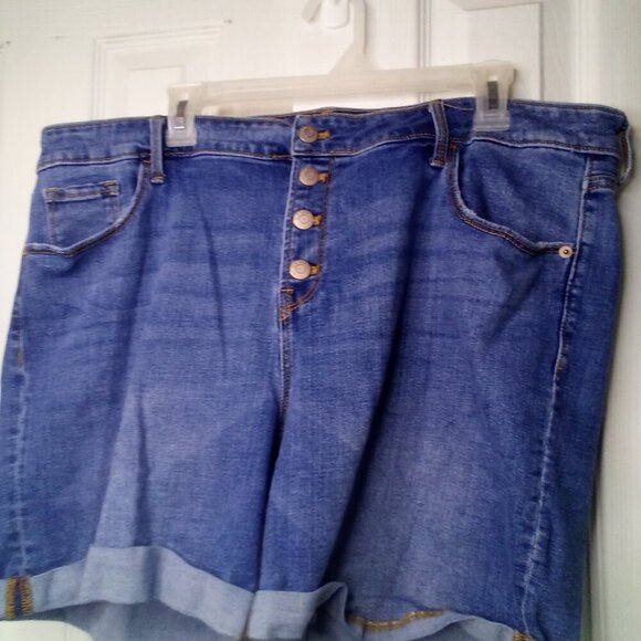Old Navy Shorts Women 18 Button Fly Roll Hem Denim Blue - Picture 10 of 16